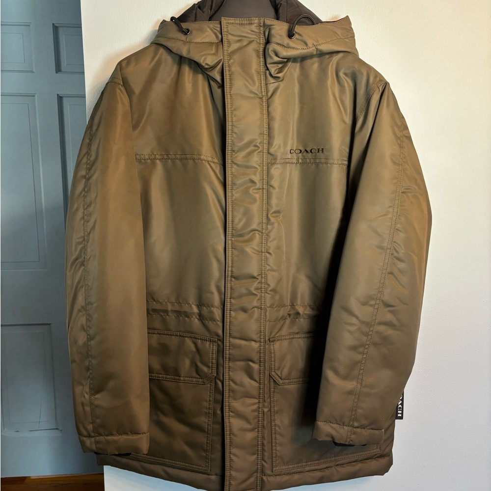 Coach Men's Olive Green Hooded Parka Jacket